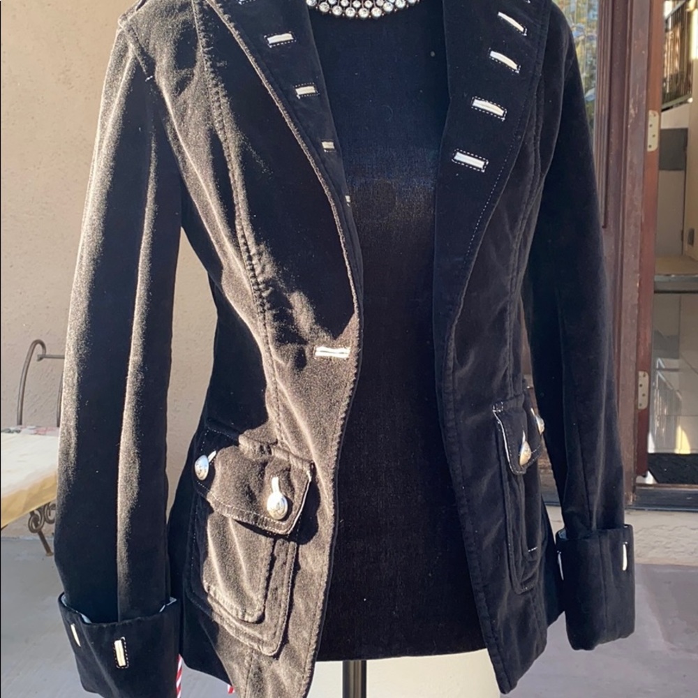Women’s Black Velvet , white stitching Blazer